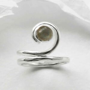 silver winding band labradorite ring laid