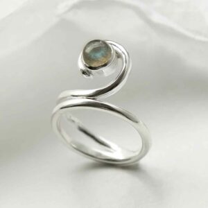 silver winding band labradorite ring upright