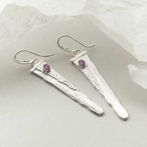 silver water pour earrings with amethyst strewn