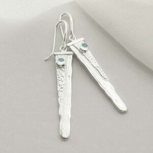 silver water pour earrings with blue topaz strewn