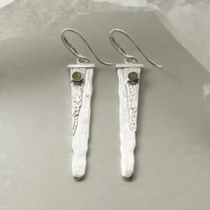 silver water pour earrings with labradorite laid