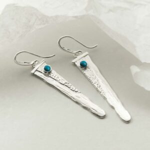 silver water pour earrings with turquoise strewn