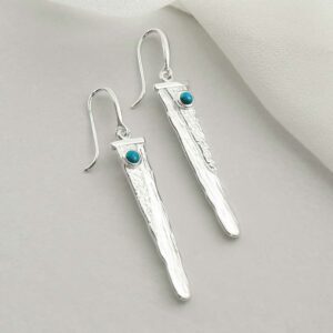 silver water pour earrings with turquoise laid