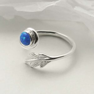 silver adjustable opalite ring with leaf side view