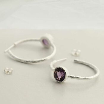 MZB127 AM STERLING SILVER AMETHYST HOOP STUDS 1