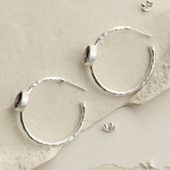 MZB127 AM STERLING SILVER AMETHYST HOOP STUDS 2
