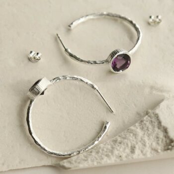 MZB127 AM STERLING SILVER AMETHYST HOOP STUDS 3