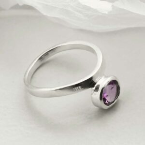 silver amethyst stacking ring side view