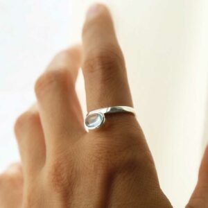 silver blue topaz stacking ring on model