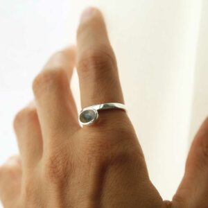 silver labradorite stacking ring on model