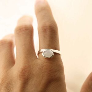 silver moonstone stacking ring on model