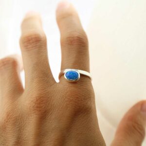 silver opalite stacking ring on model