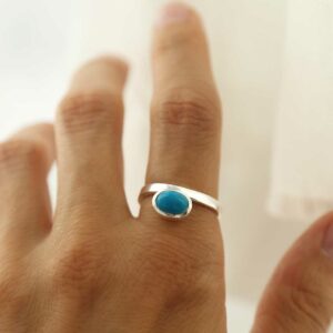 silver turquoise stacking ring on model