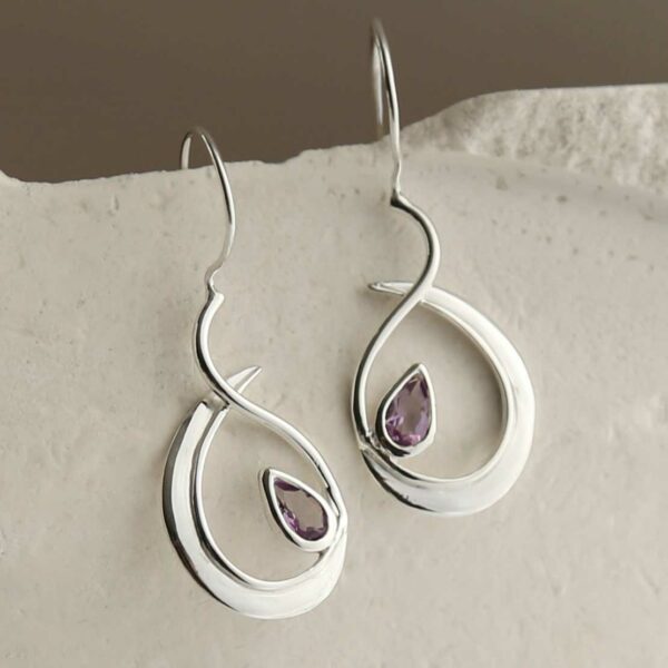 MZB129 AM STERLING SILVER AMETHYST LOOP DROP EARRINGS 1