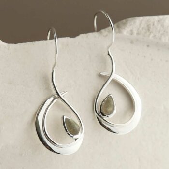 MZB129 LB STERLING SILVER LABRADORITE LOOP DROP EARRINGS 1