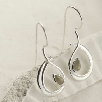 MZB129 LB STERLING SILVER LABRADORITE LOOP DROP EARRINGS 2
