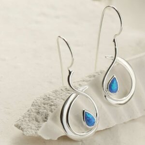 silver large loop drop earrings with opalite in centre upright