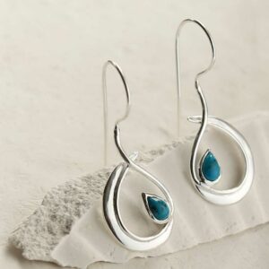 silver large loop drop earrings with turquoise in centre upright