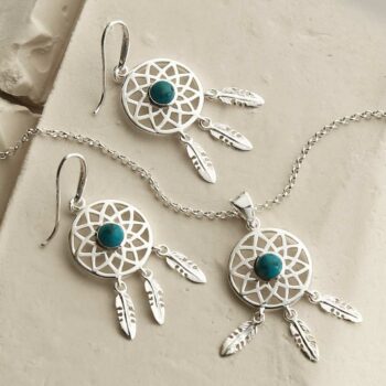MZB130 T STERLING SILVER TURQUOISE DREAM CATCHER SET