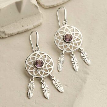 MZB130E AM STERLING SILVER AMETHYST DREAM CATCHER EARRINGS 1