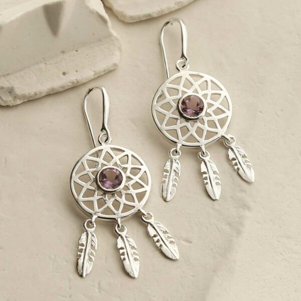 MZB130E AM STERLING SILVER AMETHYST DREAM CATCHER EARRINGS 1