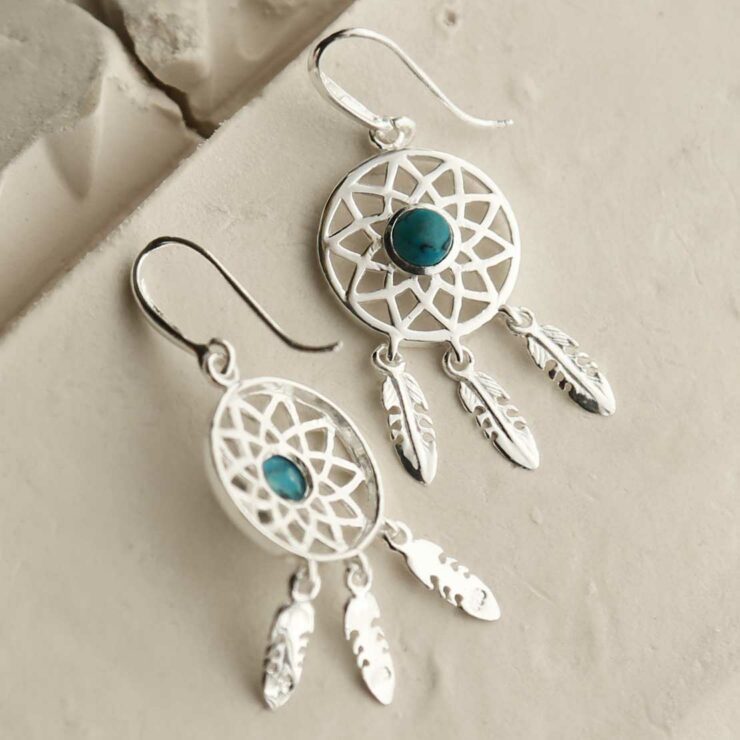 Buy Turquoise Dream Catcher / Feather Ear Jackets Earrings / Flower Child /  Chic Boho Earrings Online in India - Etsy