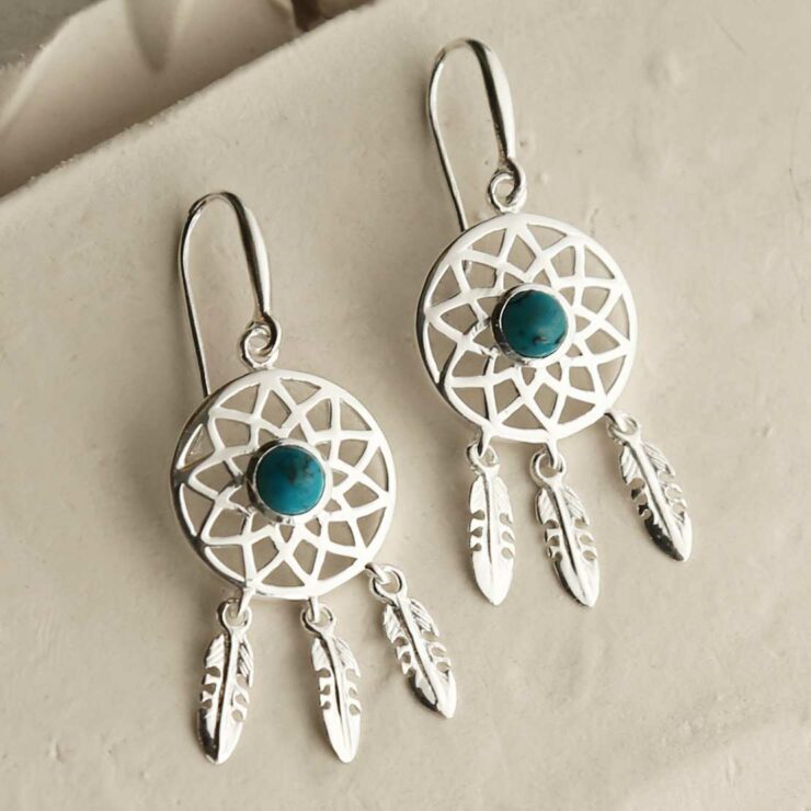 Turquoise Dream Catcher Feather Earrings | Dream Catcher Earrings