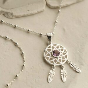 MZB130P AM STERLING SILVER AMETHYST DREAM CATCHER NECKLACE 2