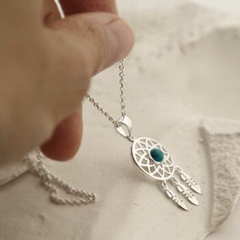 MZB130P T STERLING SILVER TURQUOISE DREAM CATCHER NECKLACE 1
