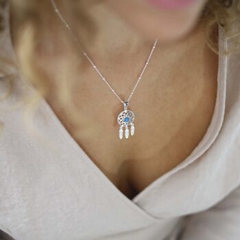 MZB130P T STERLING SILVER TURQUOISE DREAM CATCHER NECKLACE MODEL