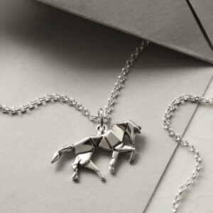 folded paper style horse pendant on chain