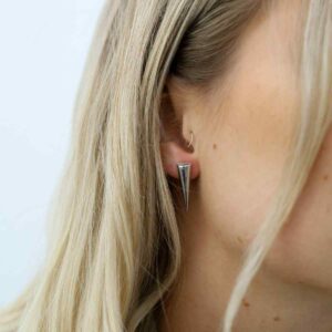 Blonde Model Wearing Sterling Silver Spike Studs