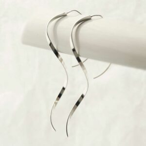 silver helix ribbon threader earrings hanging