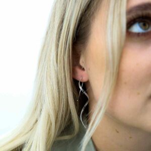 Blonde Model Wearing Sterling Silver Helix Threader Earrings