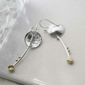 silver and gold disc and stars dangly earrings front and back