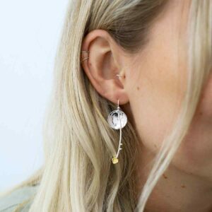 Blonde Model Wearing Sterling Silver Abstract Comet Earrings