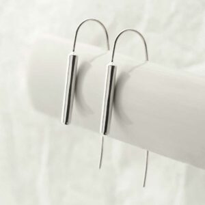 silver thick rod drop earrings hanging