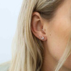 Blonde Model Wearing Sterling Silver Wave Studs