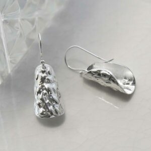 silver pine bark textured earrings front and back