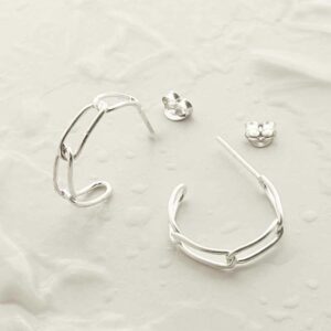 silver solid paperclip links rounded hoop studs top and side view