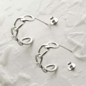 silver large curb chain hoop studs front view