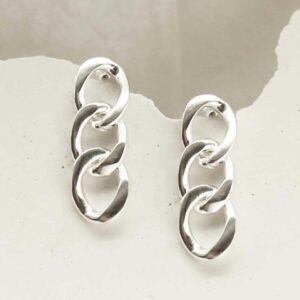 silver three link curb chain drop earrings hanging