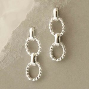 silver three link braided chain earrings hanging