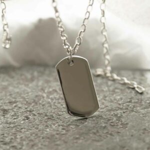 medium silver dog tag hanging