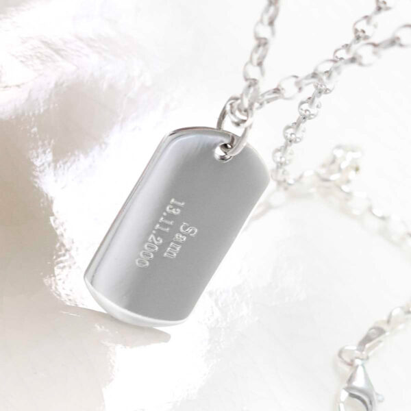 Sterling Silver Medium Solid Dog Tag Necklace with engraving