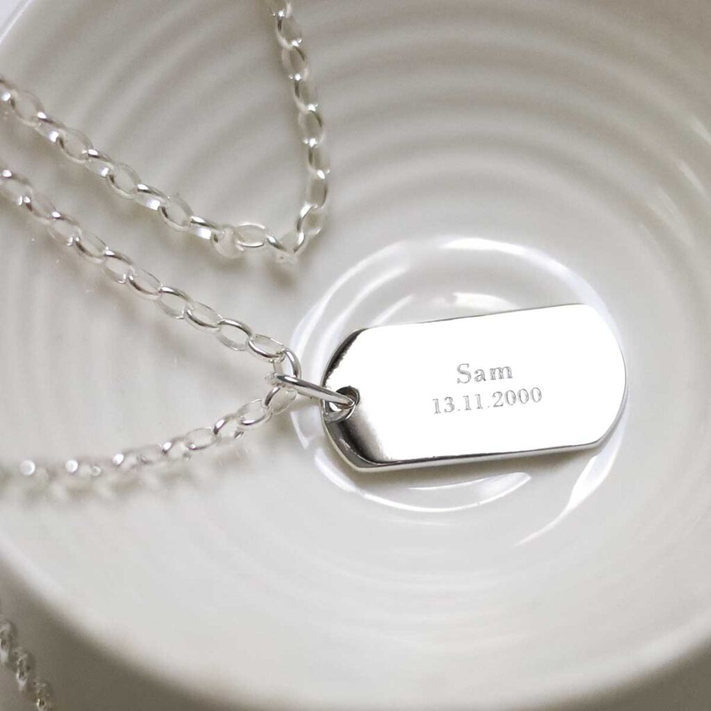 Sterling Silver Medium Solid Dog Tag Necklace with engraving