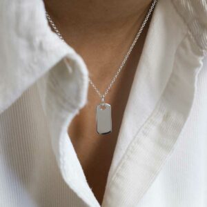 Model Wearing small Dog Tag