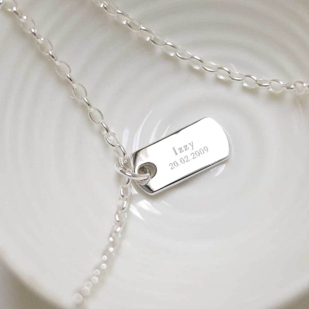 Sterling Silver Small Solid Dog Tag Necklace with engraving