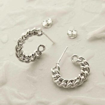 MG0012 STERLING SILVER SIDEWAYS CURB HOOP STUD EARRINGS 4
