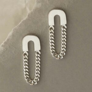 silver arch over chain earrings hanging